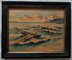 Halászok, régi akvarell