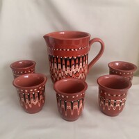 Ceramic wine set, ceramic jug, glass, peacock eye pattern (5+1 pieces)