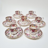 Antique English Copeland coffee cups (for 7 people), earthenware with flower patterns