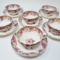 Antique English Copeland teacups (for 6), flower-patterned earthenware