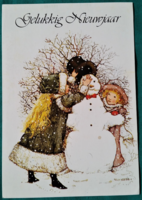 Old Christmas card, children's snowman, American illustrator Holly Hobby
