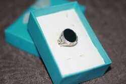 Heliotrop köves, antik ezüst gyűrű