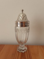 English engraved glass sugar bowl with silver cap, circa 1820