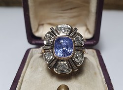 Ceyloni Zafír Köves Arany Gyűrű Gyémántokkal.