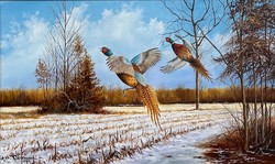 Dabronaki flapping pheasants 30x50cm oil on canvas painting