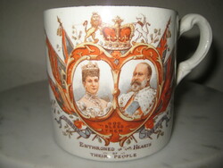 Angol királyi pár  emlék csésze , régi , VII. Edward   és felesége Alexandra  koronázás  1902 . .