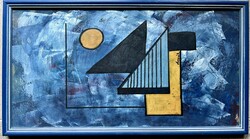 Kassák szignós avantgárd festmény keretben - vegyes technika karton