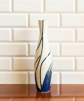 VÉGKIÁRUSÍTÁS - Aquincum retro porcelán váza, kék és sárga márványozott, folyatott festéssel
