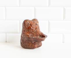 Final sale - teddy bear figure holding an ashtray - mud castle? Csákvár? Folk ceramic bear teddy bear