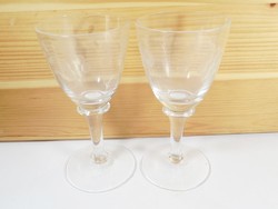 Régi retro üveg röviditalos pohár csiszolt szőlő mintás 2 db