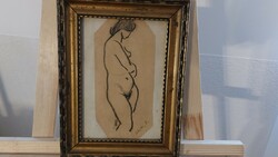 (K) signed nude graphic with 28x21 cm frame