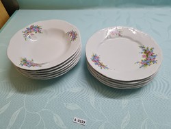 A0159 zsolnay flower pattern flat 5 pcs and deep plate 6 pcs 24 and 23.5 cm