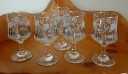 5 Pcs glasses with feet, silver stem, pink pattern 12.5 X 5.5 Cm