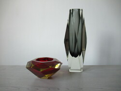 Sommerso, Murano diamond vase (31 cm!) and bowl