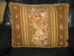 Old tapestry embroidered velvet ruffled ornament pillow