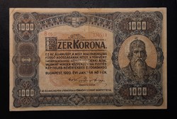 1000 Korona 1920 vf, large-shaped banknote.
