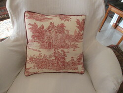 Cushion covers made of French toile de jouy, pastoral scene and checkered canvas, 3 pieces