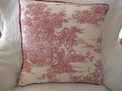 Cushions and chair covers made of French toile de jouy, pastoral and checkered canvas, 3 pieces