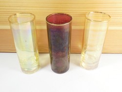 Retro régi aranyszélű,színes csőüveg cső üveg pohár készlet, hosszúkás pohár, 3 db kb. 1970-es évek.