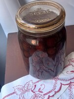 Old kitchen utensil: antique thick glass jar with preserves (2 l.), for decoration/stainless steel