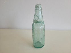 Régi vintage türkiz zöld golyós szódásüveg