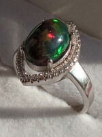 Fekete opál 925 ezüst gyűrű 52