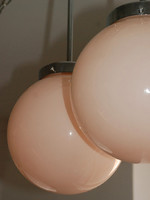 Bauhaus - Art deco krómozott menyezeti lámpa pár felújítva - rózsaszín gömb búra