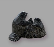 Canadian Eskimo hand carved greasestone/soapstone beaver pair, al wolf