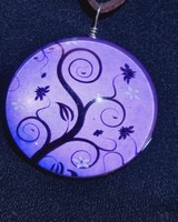 Tree of life purple double large glass lens necklace new! (2084)