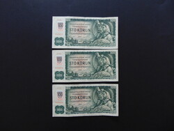 Csehszlovákia 3 darab 100 korun - korona bélyegzés Sorszámkövető !!!