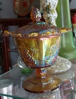 Iridescent gold amber art nouveau Fenton carnival serving bowl with lid