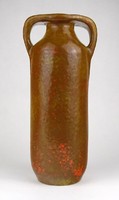 1L726 Mid century narancs mázas pesthidegkúti papírvignettával jelzett kerámia váza 26.5 cm