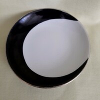 Hollóházi pingvin mintás fekete-fehér tányér