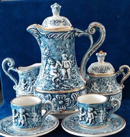 Vintage original wonderful Italy r. Capodimonte blue gold angelic coffee set