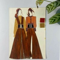 Akvarell divat/ruhaterv a 70-es évekből -Hippi ruhák- Deákfalvi Sarolta