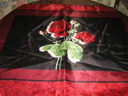 Csodaszép vintage rózsás nehéz selyem bélelhető ágytakaró díszpárnával