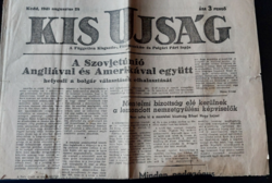 Kedd, 1945 augusztus 28  KIS UJSÁG   - régi újság Születésnapra !