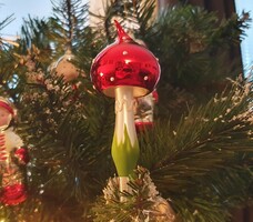 Karácsonyfadísz- üveg gomba csiptetős (postázom is)
