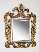 Carved wooden mirror with stylized tendril decor (gilded and silver-plated)