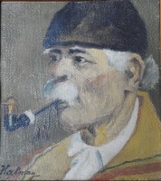 Old man with a pipe - oil / canvas painting