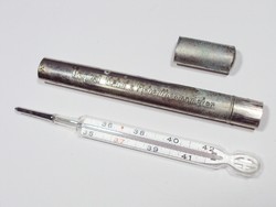 Retro mercury thermometer with metal case uebe's fieberthermometer made exclusively by László and Gyula