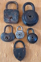 6 different old metal padlocks
