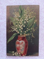 Régi képeslap virágos levelezőlap gyöngyvirág