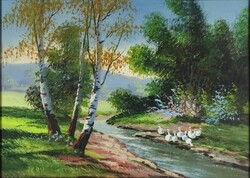 1L754 xx. Century painter: goose baiting
