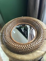Old Chinese wall mirror with wicker frame, marked