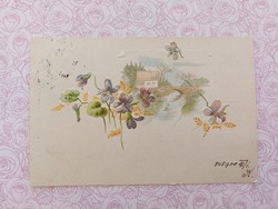 Régi képeslap 1900 dombornyomott levelezőlap ibolya