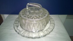 Beautiful shaped glass sugar bowl with bonbon offering saucer plate