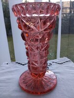 Art deco salmon colored thick glass vase