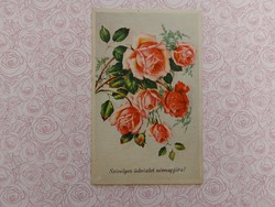 Old floral postcard 1950s rosy postcard