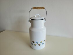 Old retro 5 l enameled large milk jug with floral handles, enameled milk jug 5 liters